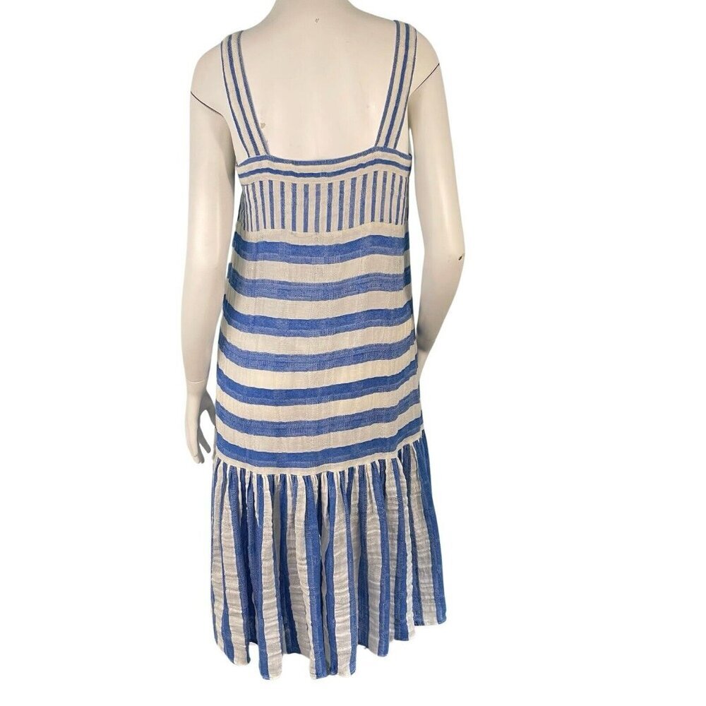 Warm Biscay Square Neck Gauze Striped Midi Dress Size 1 / Small Coastal Resort - Picture 8 of 16